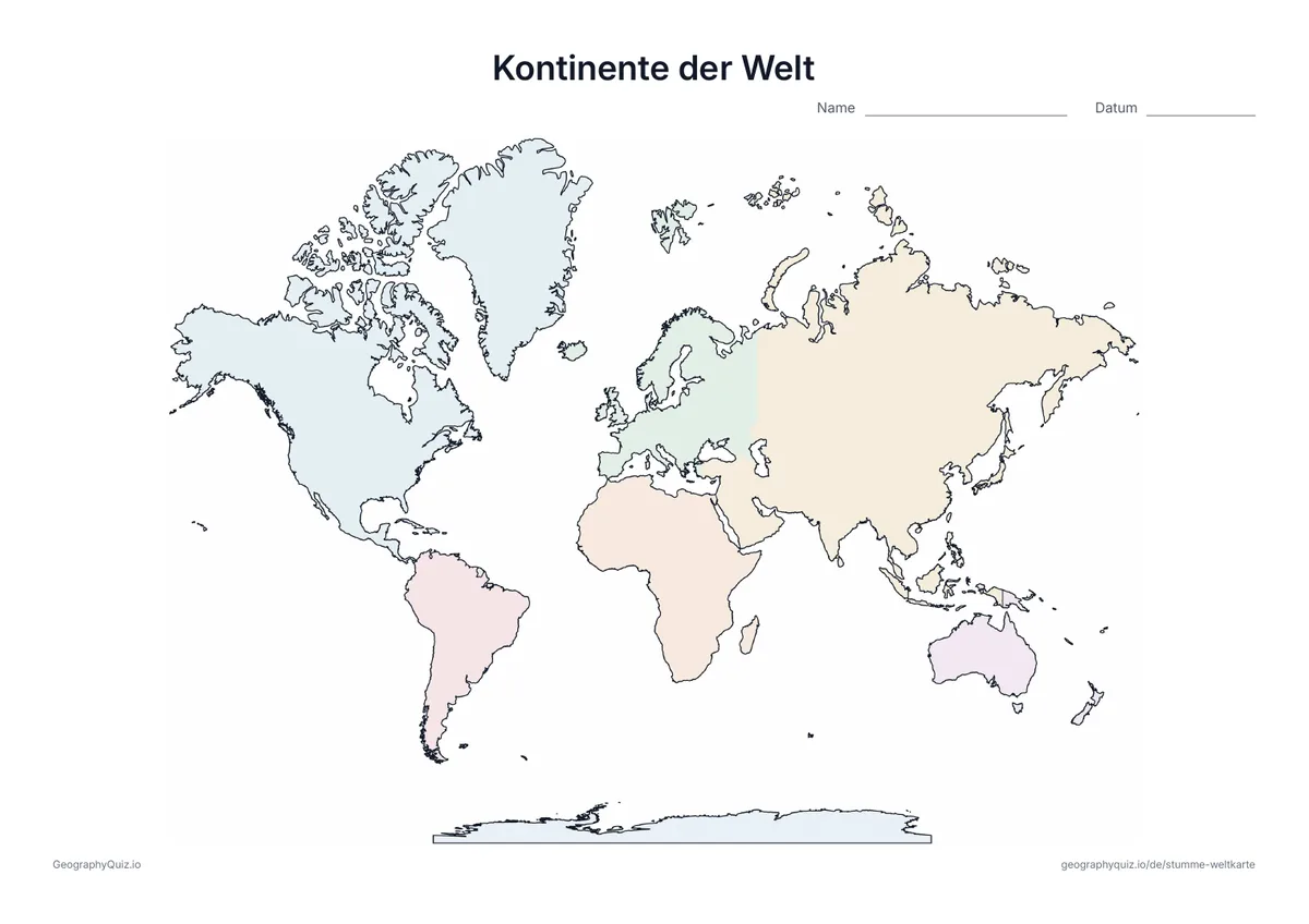 Druckerfreundliche stumme Weltkarte mit den Umrissen der Kontinente