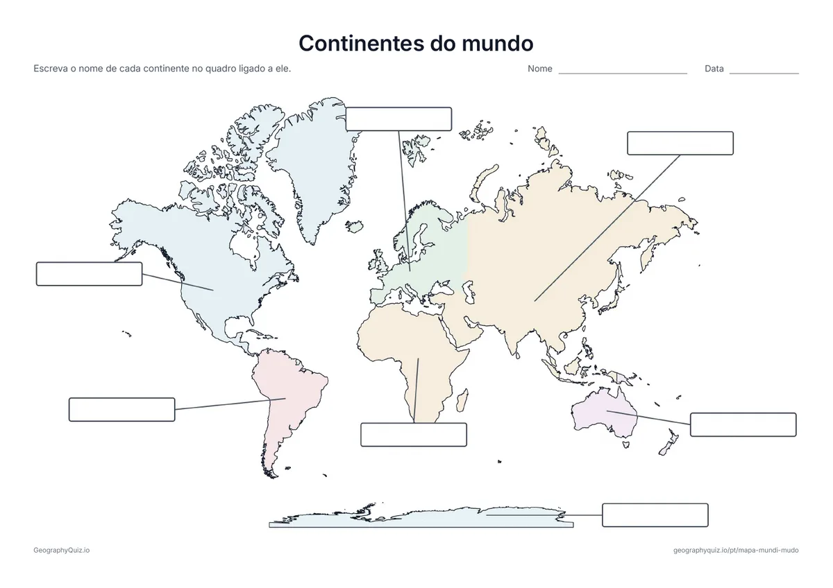 Atividade dos continentes com quadros vazios e linhas-guia
